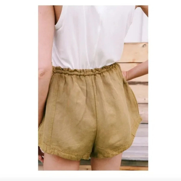 Free People Linen Blend Mirella Cinched Shorts Olive Green Size Small - Picture 3 of 8